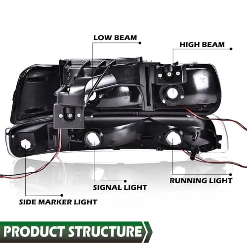 Image of GRAND ORANGE Headlight Assembly Compatible with Chevy Silverado 1500 2500 1999-2002, Fit Suburban 1500 2500 Tahoe 2000-2006 GM2502187, GM2503187, 16526134, 16526133 Smoky lens Black Housing
