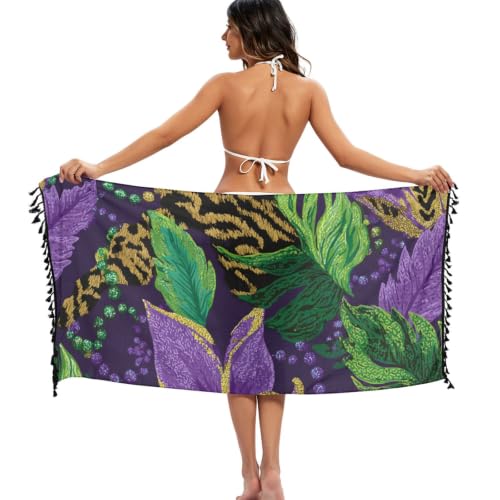 Cubierta para traje de baño moderna con hojas moradas y verdes de mujer 3