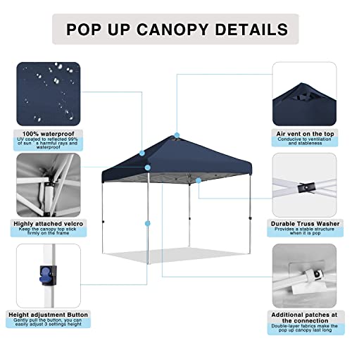 Cajecus 10' X 10' Pop Up Canopy With Air Vent On The Top, Durable Easy Beach Canopy Tent, Waterproof Outdoor Canopy With 3 Adjustable Height, Roller Bag, 4 Sand Bags, 4 Ropes And 8 Stakes #TOP4