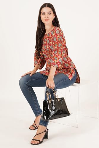 Image of Amazon Brand - Anarva Jaipuri Cotton Printed Short Kurti for Women