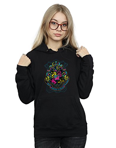 Harry Potter Women's Neon Hogwarts Crest Hoodie Black XX-Large