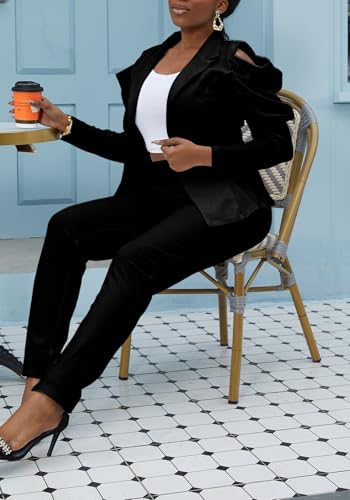 LKOUS Women's Fall Sexy Blazers,Puff Long Sleeve Lapel Open Front Work Office Suit Jacket4