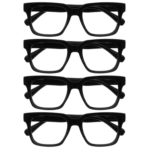Image of OPULIZE ERA Blue Light Blocking Reading Glasses for Women & Men-Anti-Glare-UV400 Protection-Oversized Frame-Computer Screen Glasses-Black-+1.50(Pack 4 of with 4 Pouches)