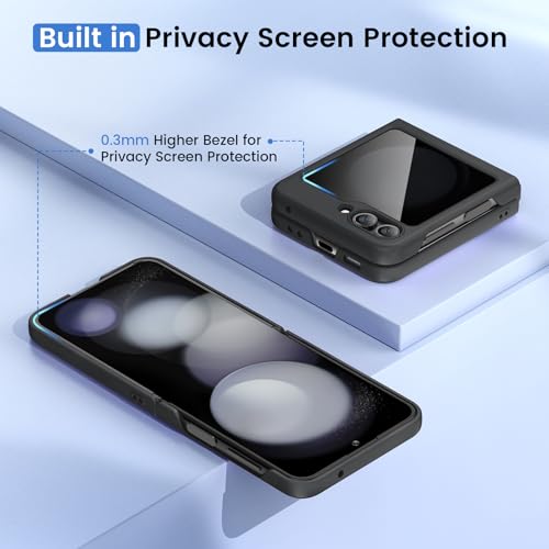 Image of Ruky for Z Flip 5 Case Built-in with Privacy Screen Protector, Black | Support Wireless Charging, Full Body Cover Shockproof Hard PC Ultra-Thin Phone Case for Samsung Galaxy Z Flip 5, Black