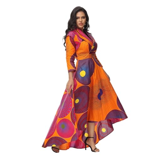 Image of African Dresses for Women A-line Floor-Length Dress Traditional Ankara Kente Print Evening Dress