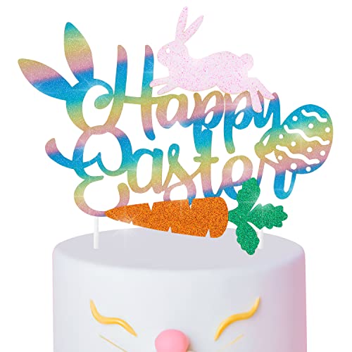 Glitter Happy Easter Cake Topper Spring Theme Cake Topper For Easter Bunny Theme Birthday Party Spring Easter Party Supplies #TOP22