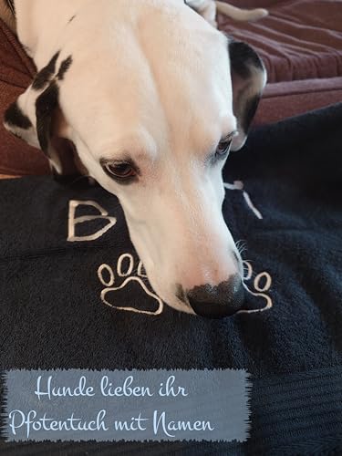 Wuff-Dogsworld Hundehandtuch mit Pfoten und Namen Bestickt Handtuch Hund 50 x 100 cm Farbwahl Baumwolle saugfähig Welpen Geschenk Geburtstag personalisiert