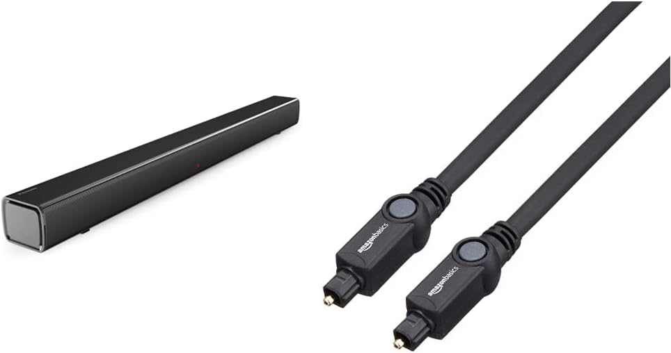 Panasonic SC-HTB100 Slim Soundbar for Dynamic Sound with Bluetooth, USB, HDMI and AUX- in Connectivity & Amazon Basics Digital Optical Audio Toslink Cable (1 m / 3.3 Feet)