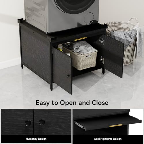 Image of ZealWe 24 inch Laundry Pedestal for Washer and Dryer,700LBS Capacity,Black | 4 Anti-Tipping Panel Corner Universal Washing Machine Stand with Adjustable Feet ,Fit Anti-Vibration Design, Black