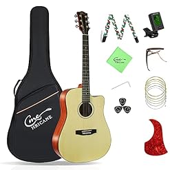 Guitare acoustique Hricane 4/4 Dreadnought Cutaway-104,1 cm-Avec accordeur-capodastre-Cordes de rechange-sac de guitare… - Les Beatles, Paul McCartney, John Lennon, RIngo Starr, George Harrison