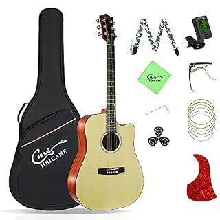 Guitare acoustique Hricane 4/4 Dreadnought Cutaway-104,1 cm-Avec accordeur-capodastre-Cordes de rechange-sac de guitare… - Les Beatles, Paul McCartney, John Lennon, RIngo Starr, George Harrison