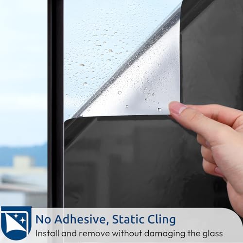 Image of rabbitgoo Window Privacy Film One Way Window Tint for Home, Removable Reflective Heat Sun Blocking Anti UV Glass Door Covering, Mirror Tinting Film House Office, 45.3 Inch X 9.8 Feet, Black Silver