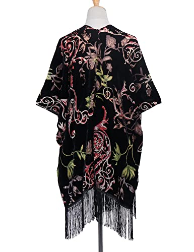 Image of MJ SERECA Women's Burnout Velvet Kimono Cardigan Cover Up with Tassel