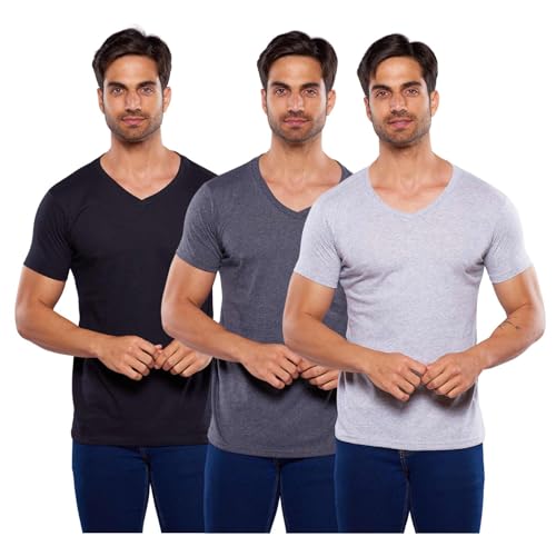 Consejos para Comprar Negro Jaspe , tabla con los diez mejores. 41 Alfani - Paquete de 3 Playeras Cuello V para Hombre, 100% Algodon Negro/Gris/Negro Jaspe L