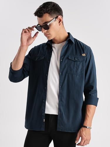 Image of Adro Cargo Shirt for Men with Double Pocket | 100% Cotton | Full Sleeve | Regular Fit