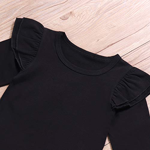 Infant Toddler Baby Girl Top 6 12 24 Months Clothes Basic Black Plain Ruffle Tee Long Sleeve T-Shirts Blouse Clothes 6-12 Months
