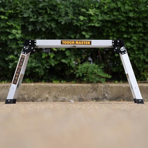 Aluminium Work Platform 760 x 300mm 2 Step Up Ladder Folding Hop Up Fold Bench Stool Work Platform Foldable Design to Sit On, Indoor/Outdoor Job Step Ladder TOUGH MASTER