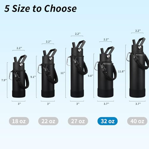 Image of BJPKPK 32oz Insulated Water Bottle with 3 Lids, Straw Lid & Handle