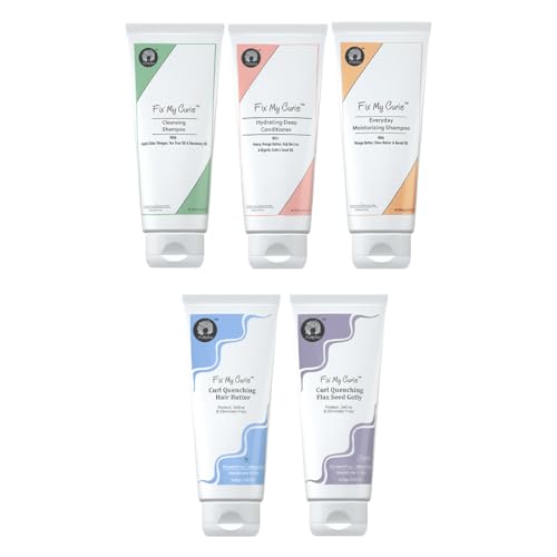 FIX MY CURLS Travel Size 5 Steps Moisture Pack with Cleansing Shampoo, Everyday Moisturizing Shampoo, Hydrating Deep Conditioner, Flax Seed Gelly And Hair Butter For Curly And Wavy Hair 1.76 Oz Each