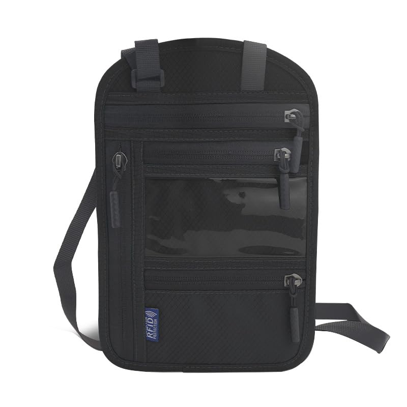 BentingTravel Neck Wallet with RFID Blocking – Passport Holder Neck Pouch to Keep Your Cash And Documents Safe for man and woman (Black)