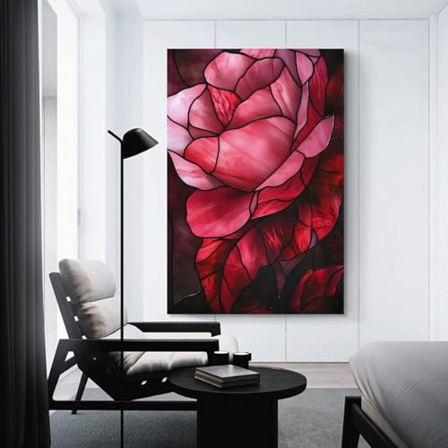Décoration murale toile vitraux roses pour toilettes et bain