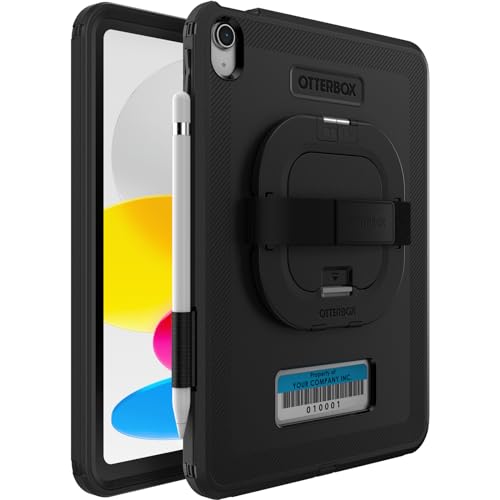 OtterBox DEFENDER FOR BUSINESS W/ KICKSTAND/HANDSTRAP for iPad (A16) & iPad 10th Gen V2 - BLACK, rugged & durable, port protection, includes shield-stand (Non-Retail Packaging)