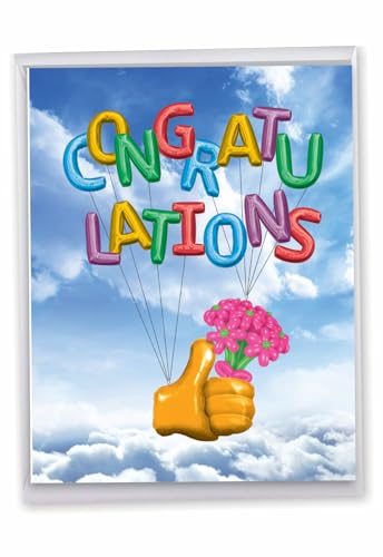 NobleWorks - 1 Jumbo Congratulations Notecard w/Envelope (Big 8.5 x 11 Inch) Colorful Recognition for Graduation, Work, Newborn Baby - Stationery From All of Us - Thumbs-Up Balloons J6341CGG-US