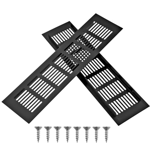 Rejilla de ventilación negra de aluminio, 2 unidades, 50 x 300 mm, rejilla de ventilación para puerta o armario, rejilla decorativa con agujeros para tornillos para muebles, cocinas y frigoríficos