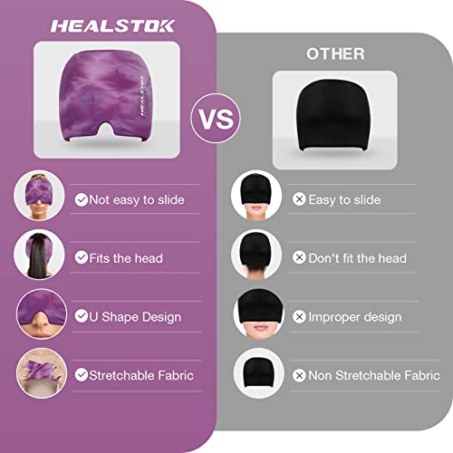 Healstok Headache Migraine Hat,Ice Cap For Migraines, Ice Head Wrap For Headaches,Cold & Hot Therapy Reusable 360 Compression Flexible Ice Pack Head Wrap For Cold Pressure Relief.tie-Dyed Purple #TOP6