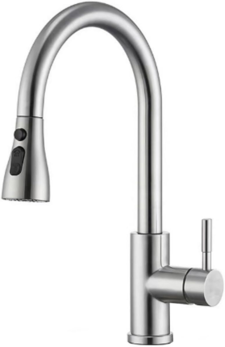 EVREFIN キッチン蛇口 ステンレススチール製混合水栓 モダン シングルハンドル シングルホール キッチン 引き出し式ホース 節