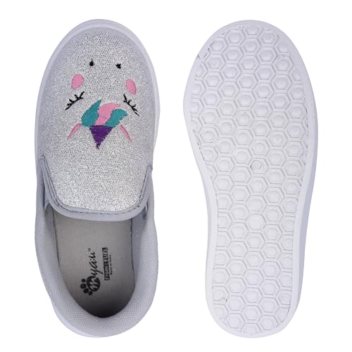 Image of Myau Girls' Glitter Embroidery Design Slip-On Shoes, Casual Sneakers for 3-8 Years
