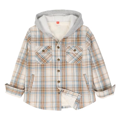 ThCreasa Unisex Toddler and Kids Plaid Snap Sherpa Lined Flannel Shacket Shirt Jacket with Hood