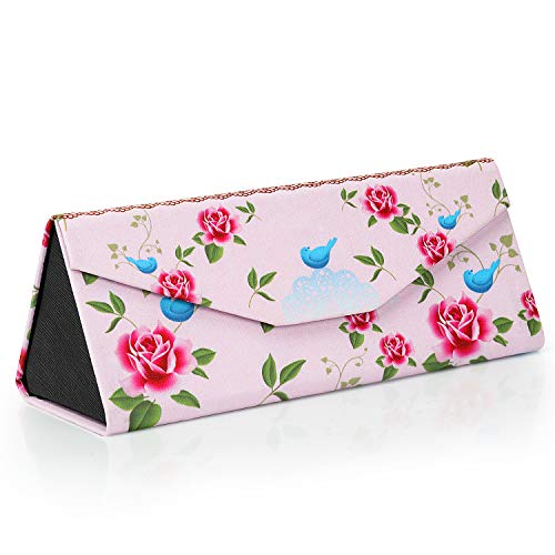 Image of 2 Pack Triangle Foldable Glasses Case Portable Magnetic Closure PU Leather Hard Shell Medium Size