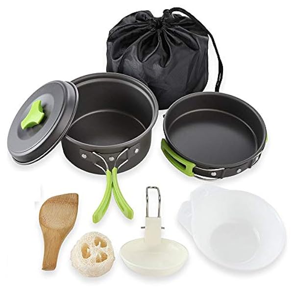 Cookware Kit Camping Cookware Set 2 Person Camping Gear Campfire Utensils Non-Stick Cooking Lightweight Stackable Pot Pan Bowls Storage Bag (Color : A) (B)