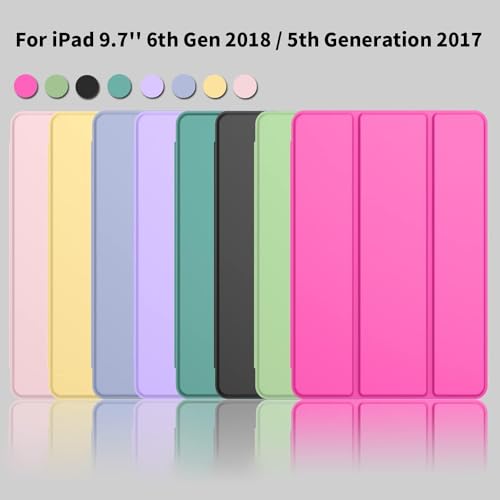 Image of Printme iPad 9.7 Case (2018 /2017 Model, 6th /5th Generation), Smart Cover with Pencil Holder and Soft Baby Skin Silicone Back and Full Body Protection, Auto Wake /Sleep Cover (Dark Pink)