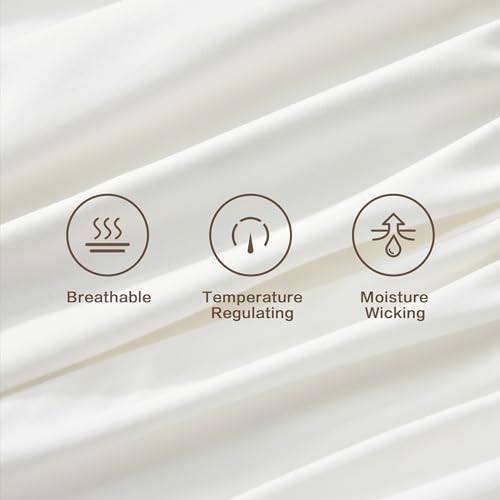 Image of Andency Ivory Full Sheets Set 100% Viscose Derived from Bamboo | Cooling Summer Sheets, Deep Pocket Up to 16 inch, Silky Soft Hotel Luxury Breathable Bedding Sheets & Pillowcases