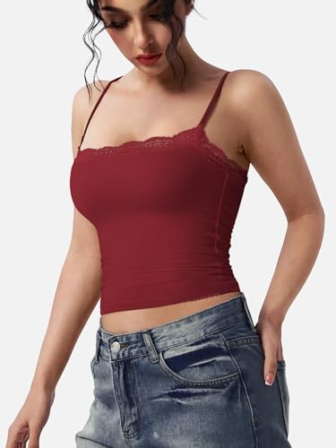 YEOREO Women Lace Cami Y2K Square Neck Double Lined Sexy Strap Tank Top Sleeveless Going Out Party Club Basic Shirt3