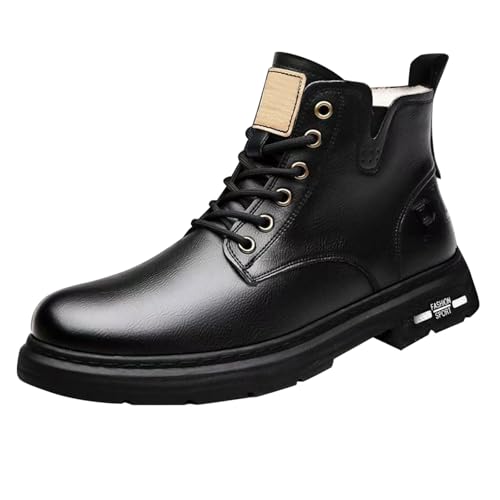 Botas de invierno para hombre de piel, botas de senderismo retro para hombre, botas de senderismo con cordones, protección contra pisadas, impermeables, zapatos casuales, monocolor, clásicas, marrón