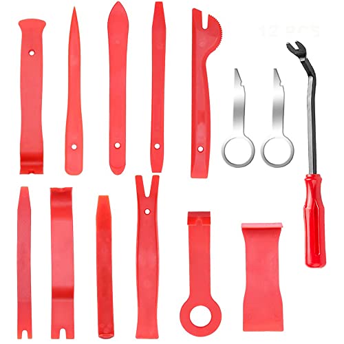 Kitbest 14 Pcs de Herramientas de desmontaje de automóviles, Juego de cuñas para molduras de automóviles, Interiores removedor de Remaches de fijación Kit de Herramientas de Palanca de plástico