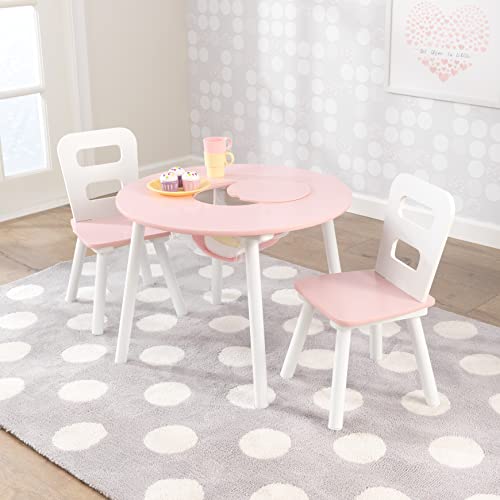 Kidkraft Wooden Round Table & 2 Chair Set With Center Mesh Storage- Pink & White, 23.5 X 23.5 X 17.2 #TOP1