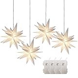 Leejec 9.4' Moravian Star Light for Christmas, Outdoor Hanging, 3D LED Star Light, Powered by Battery with Timer Function, 4-Pack,Use as Holiday Decoration for Christmas