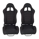 TRIL GEAR 2X Universal Red Stitch Leather Reclinable Racing Bucket Seats+Sliders