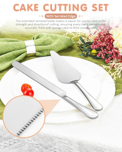FTAKRY 13-Inch Premium Cake Cutting Set for wedding,Exquisite Cake Knife and Server Set with Serrated Design, Ideal for Pastries, Pies, and Desserts (Silver)