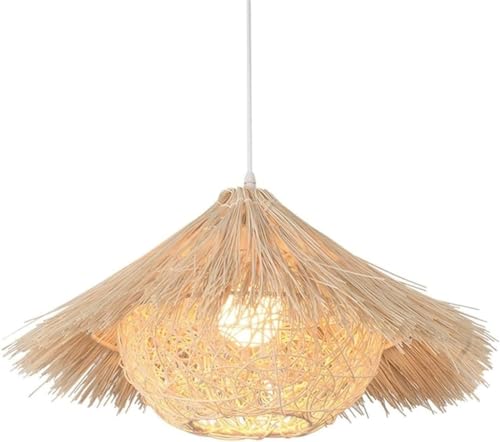 Lampe suspendue LED E27 en bambou tressé style country pour cuisine et salle à manger