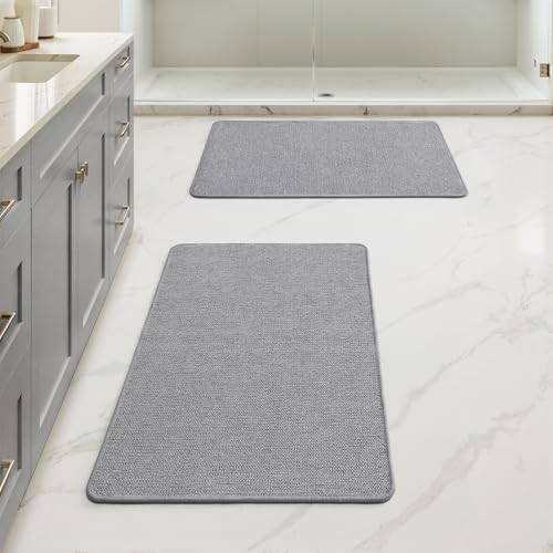 MIULEE Set of 2 Ultra Thin Bathroom Rugs Rubber Bath Mats for Bathroom Non Slip Quick Dry Absorbent Bath Rug Machine Washable Fit Under Door Shower Sink Home Decor Grey 17x27 Inch