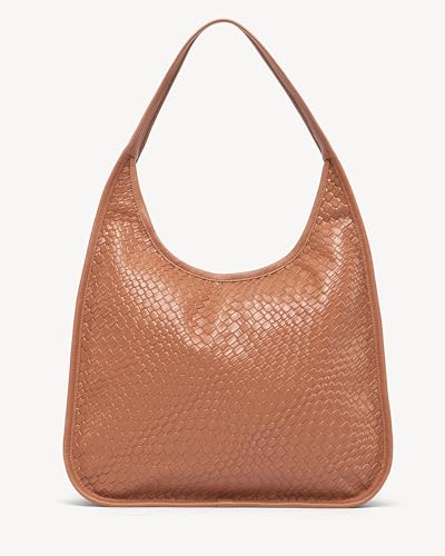 Image of NEWBELLA Hobo Purse, PU Leather Shoulder Bag, Tote Handbag for Work and Travel (Woven Camel)