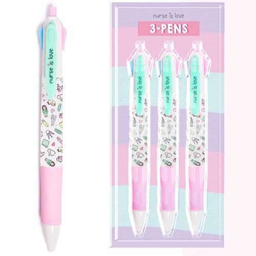 Nurse is Love 3 uds Boligrafos de Colores para Enfermera - Bolis de Tinta Suave multicolor Ideal para Notas de una Enfermera en Apuros - Regalos Enfermera Original ajusta con Lanyard Enfermera