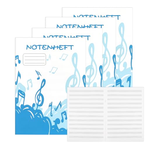 Tikplus 4 Stück Notenheft A4 32 Blatt Notenbuch mit 12 Notenlinien Leere Notenblätter Lineatur für Anfänger Fortgeschrittene Schulen Musikinstitutionen