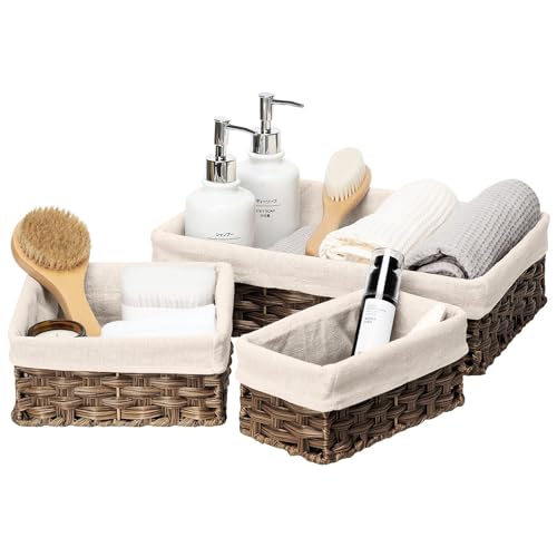 Consejos y reviews para comprar Organizadores textiles baño que Puedes comprar On-line. 34 Canastas Organizador para Baño - 3 Piezas Cestas Tejida a Mano, Organizadora de Almacenamiento con Tres tamaños, Diseño Higiénico y Decorativo para Hogar, Dormitorio y...