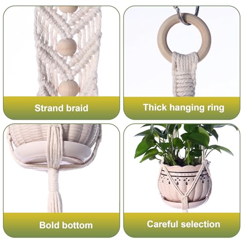 Generic Macrame Plant Hanger 3 Stks Opknoping Plant Houder 3 Maten Plafond Plant Hangers Decoratieve Bloempot Houder Geen Kwasten Plafond Plant Hangers - Afbeelding 3